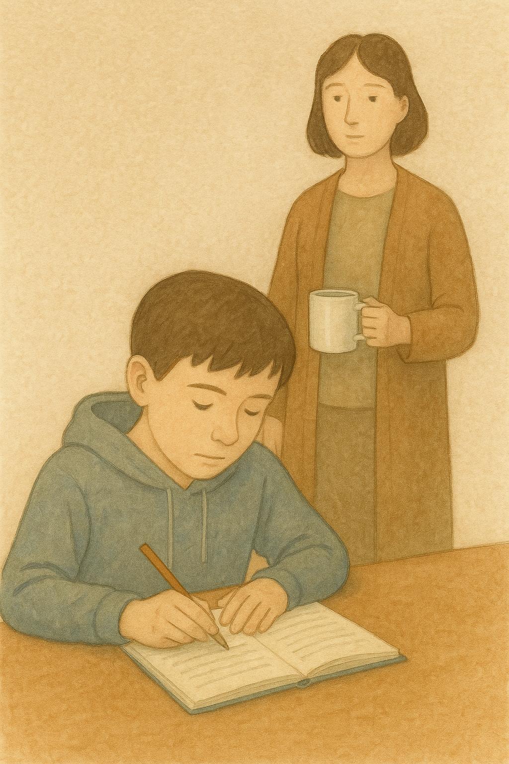 At the table he writes each worry down as its own separate short line in a notebook