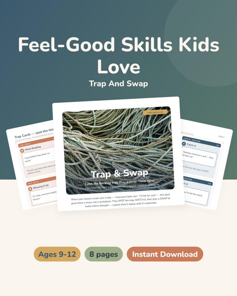 Thinking Traps Card Game for Tweens 9-12, Printable CBT Deck, Cognitive Distortion Coping Cards