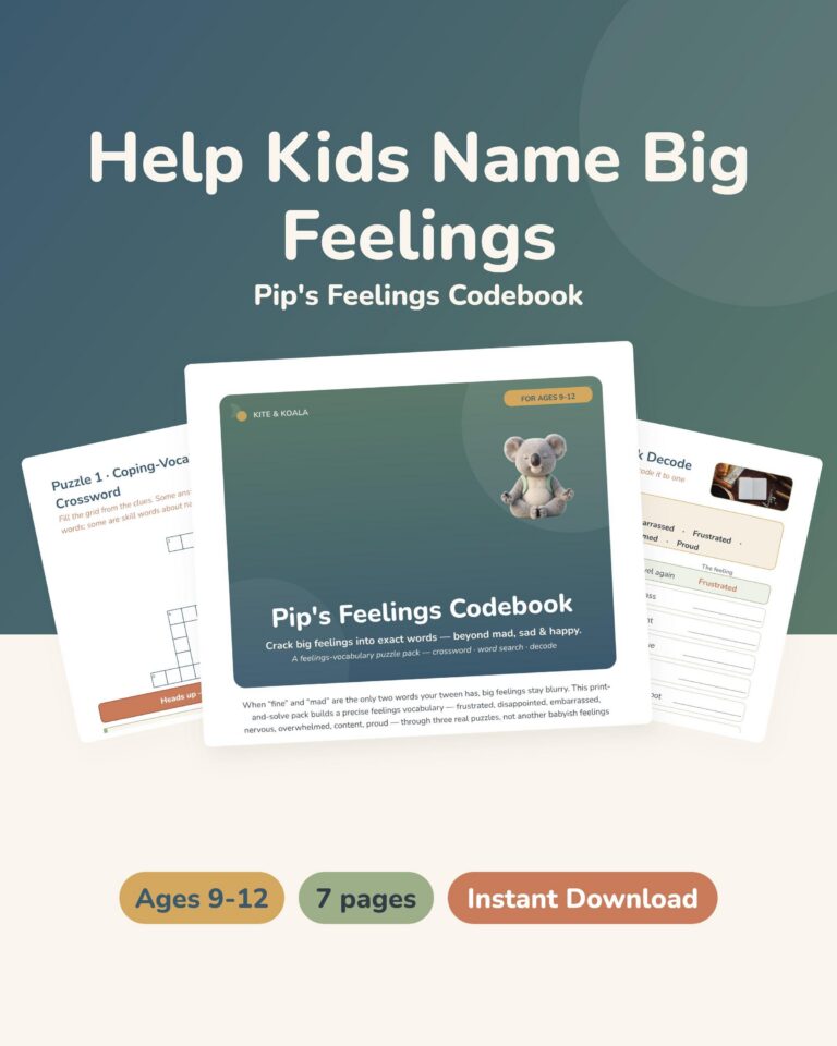 Feelings Codebook Puzzle Pack for Tweens 9-12, Emotion Vocabulary CBT Printable, Crossword & Word Search