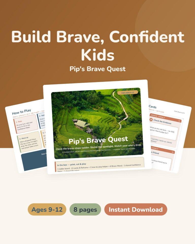 Social Confidence Board Game for Tweens 9-12, CBT Social Anxiety Printable, Brave Quest