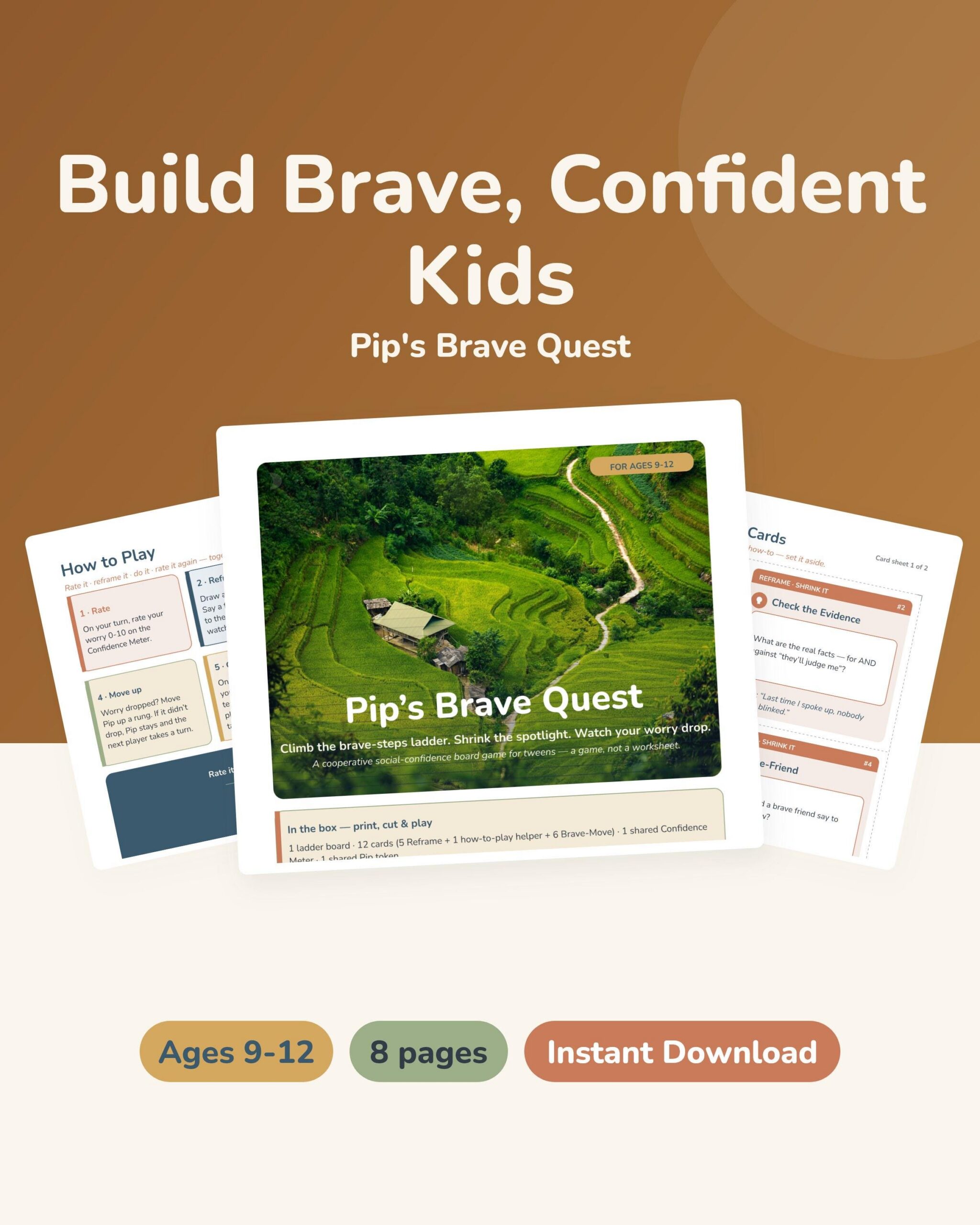 Social Confidence Board Game for Tweens 9-12, CBT Social Anxiety Printable, Brave Quest