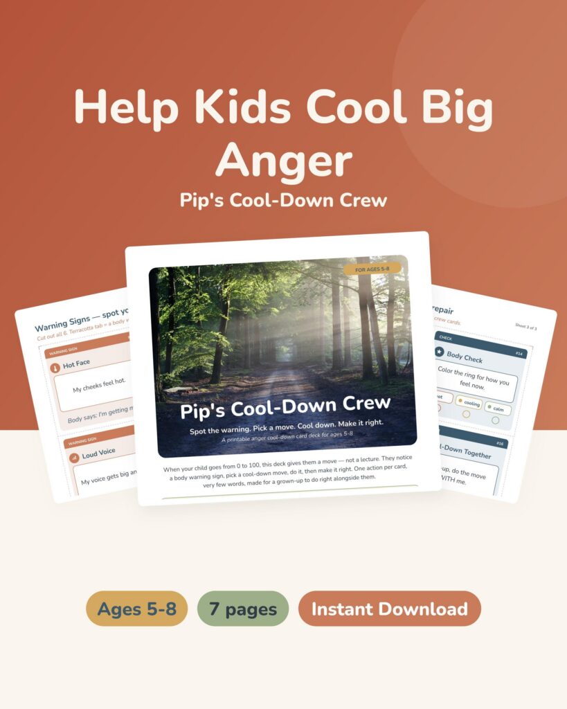 Anger Calm Down Cards for Kids 5-8, Cool-Down Corner Self-Regulation Deck, Printable Coping Skills