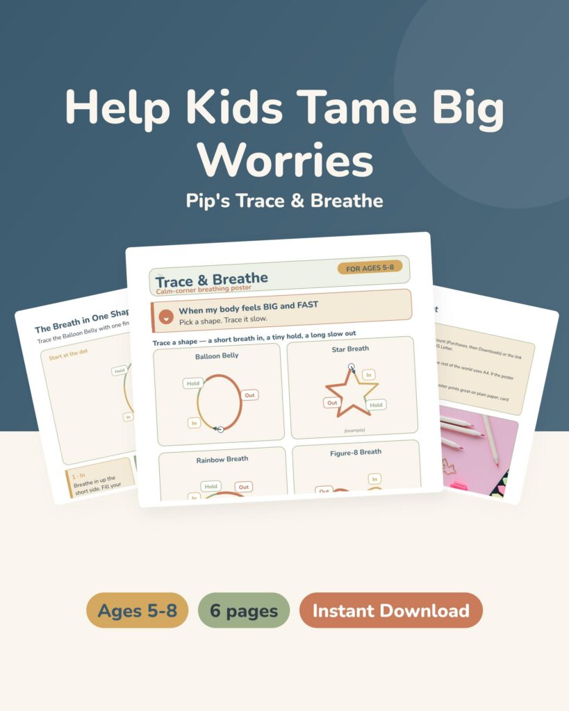Breathing Poster for Kids Printable | Trace & Breathe Calm Down Corner Ages 5-8 | PhD Made