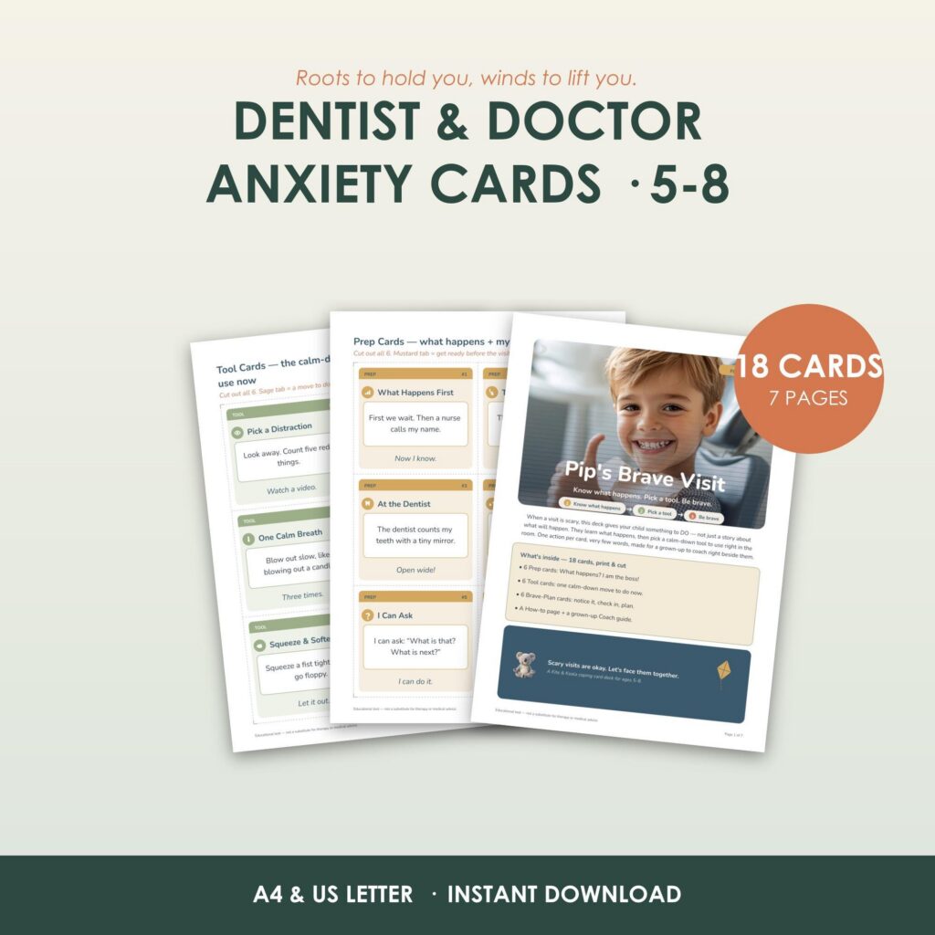 Doctor Dentist Anxiety Cards Kids 5-8, Printable Brave Visit Coping Deck, Shot Needle Fear