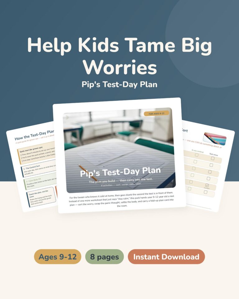 Test Anxiety Printable for Tweens 9-12 | CBT Exam Stress Calm Test-Day Plan | PhD Made