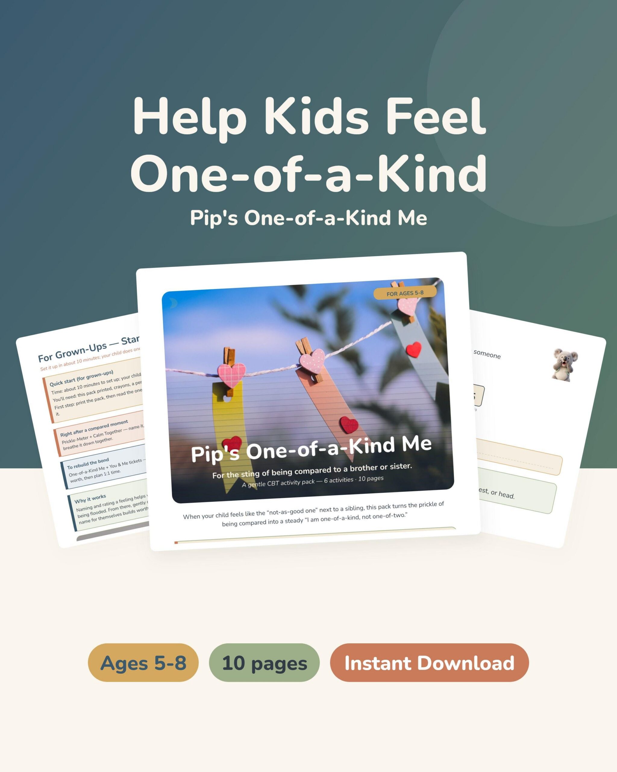 Sibling Jealousy Printable Activity Pack Kids 5-8 | Being Compared CBT Worksheets PhD Made