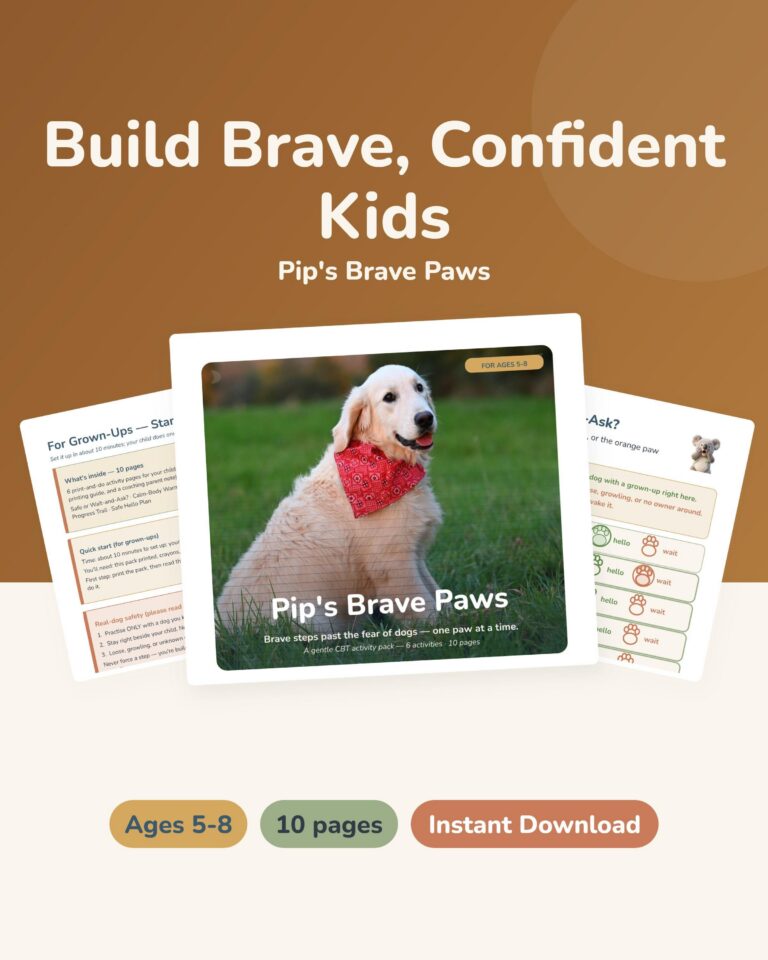Fear of Dogs Activity Pack Kids 5-8, CBT Brave Ladder Printable, PhD Made PDF