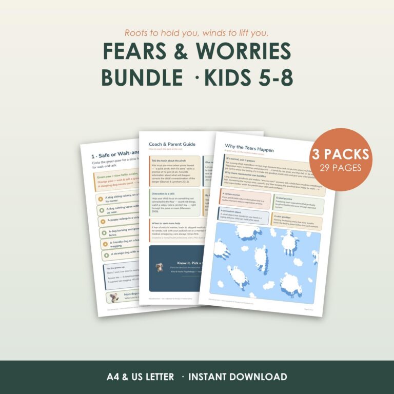 Fears and Worries Bundle Kids 5-8, 3 CBT Printable Packs, 29 Pages