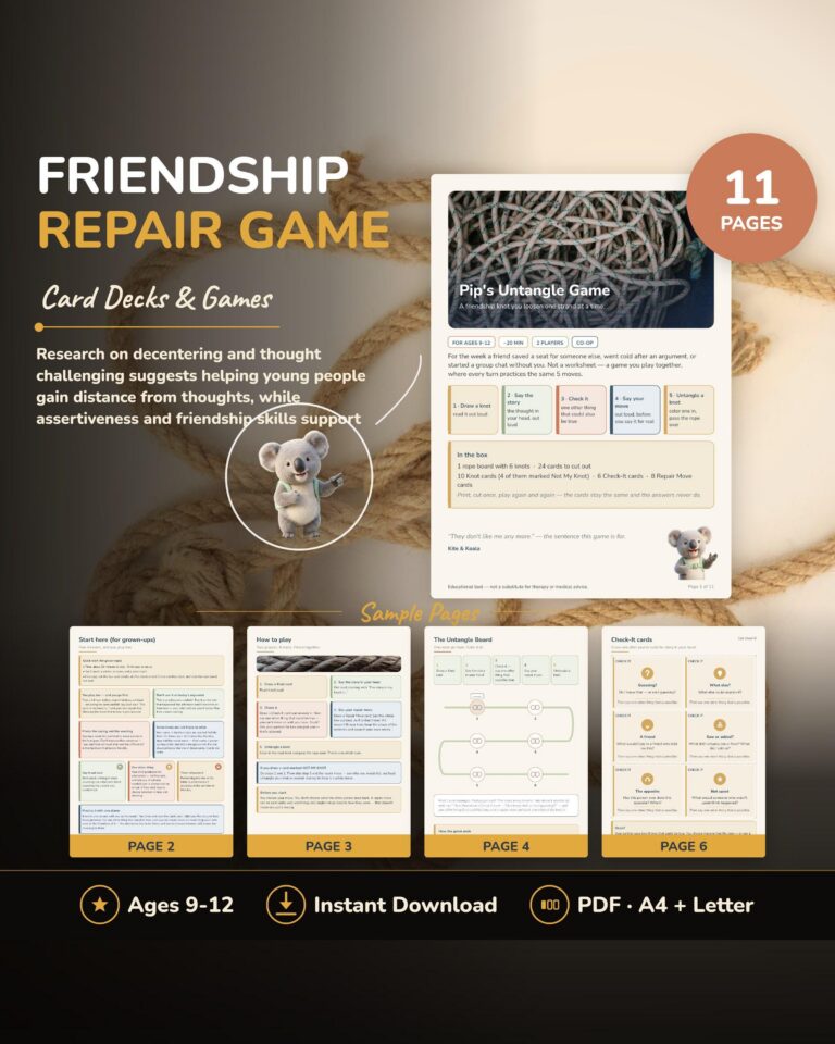 Friendship Repair Game for Tweens 9-12 Printable | CBT Cards for Feeling Left Out PDF