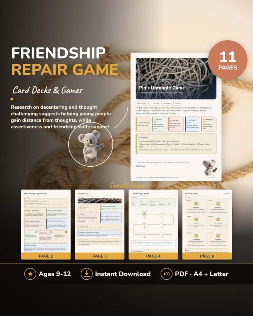 Friendship Repair Game for Tweens 9-12 Printable | CBT Cards for Feeling Left Out PDF